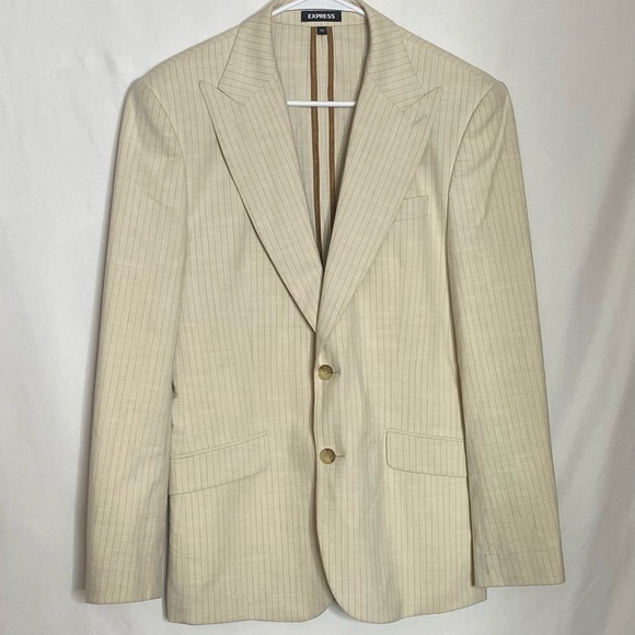 Express Men's Beige Striped Blazer - Picture 1 of 9